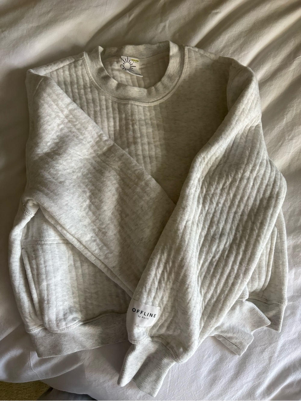 aerie OFFLINE Quilted Crewneck Sweatshirt - Light Gray